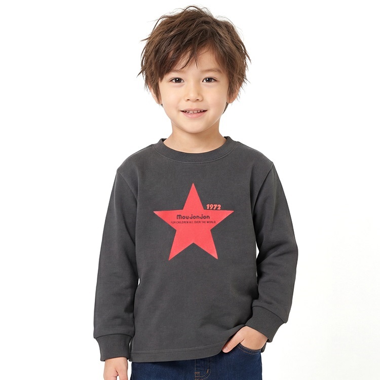 *【WEB限定】星プリント裏毛トレーナー(ブラック-100cm)