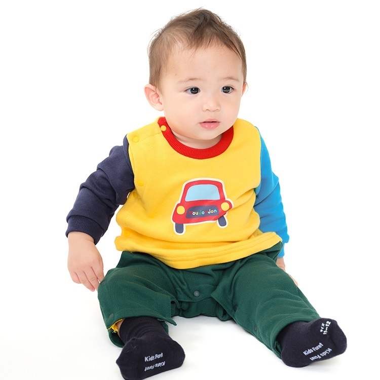 車プリント裏毛ロンパース(イエロー-80cm)