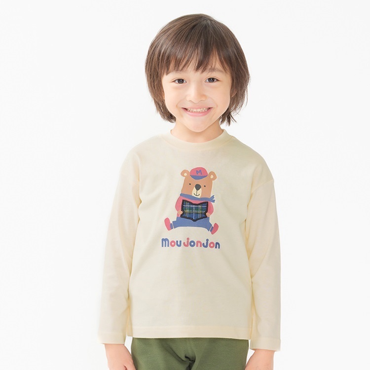 くま・ぞうプリント長袖Tシャツ(オフホワイト-130cm)