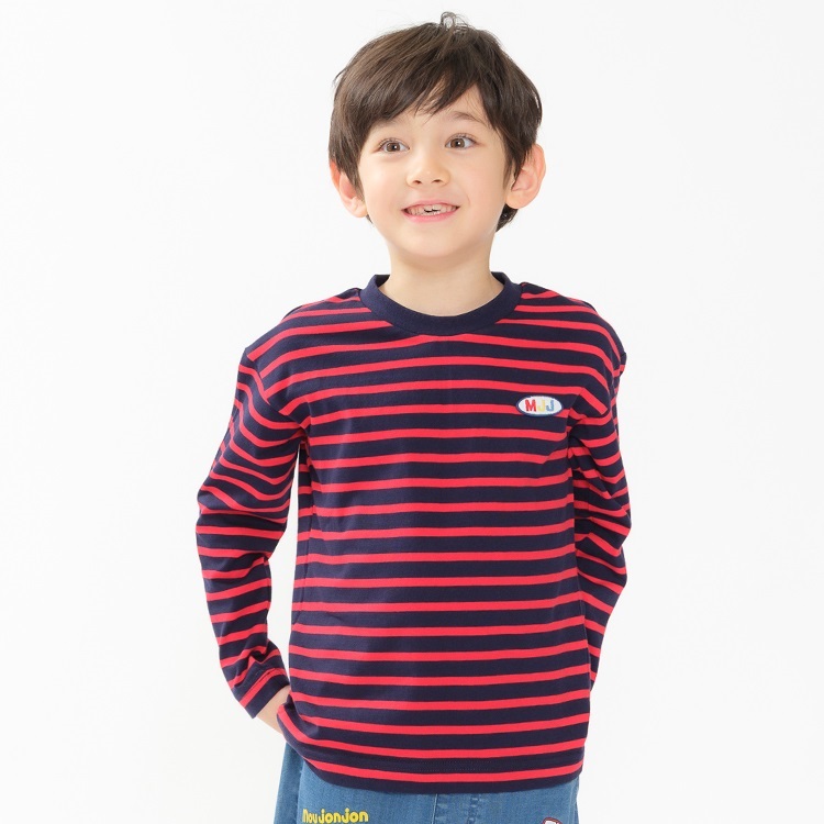 ボーダー長袖Tシャツ(ネイビー-80cm)