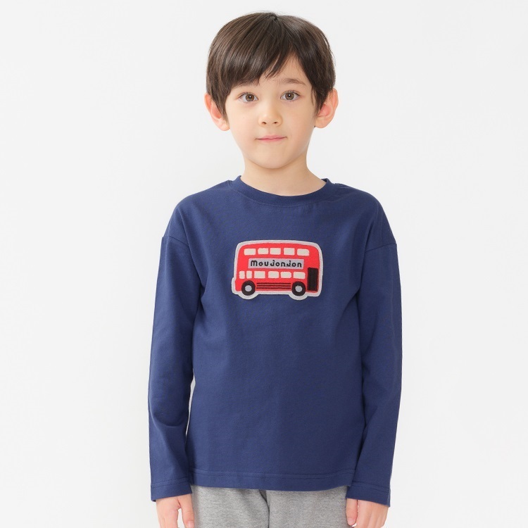 ロゴ・バスワッペン付長袖Tシャツ(ネイビー-80cm)
