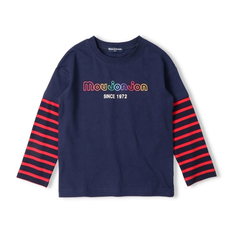 袖ボーダー切替ロゴプリント長袖Tシャツ(ネイビー-130cm)