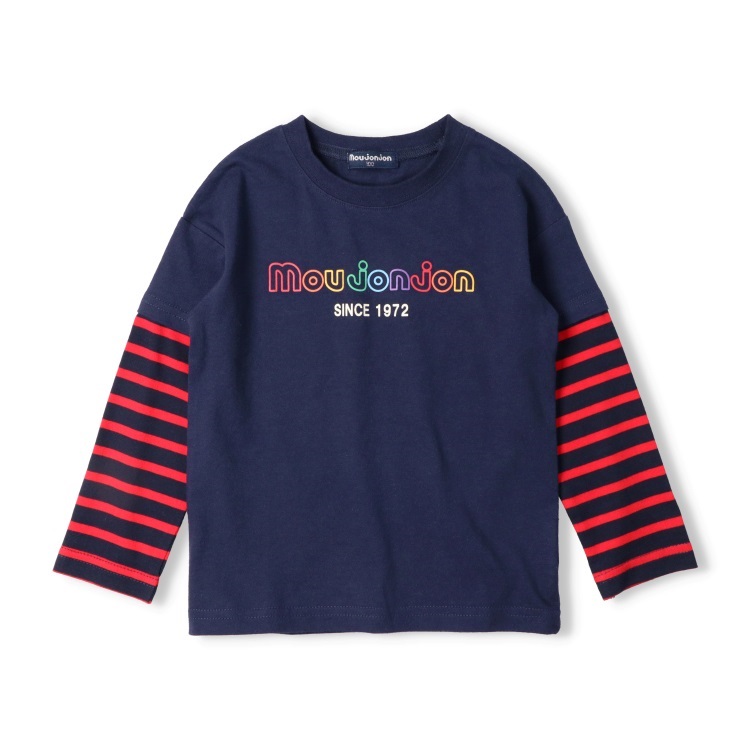 袖ボーダー切替ロゴプリント長袖Tシャツ 長袖Tシャツ｜子供服