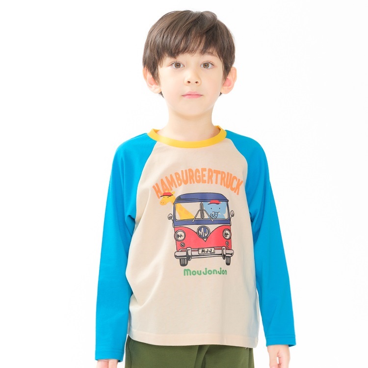 プリントラグラン長袖Tシャツ(ターコイズブルー-120cm)