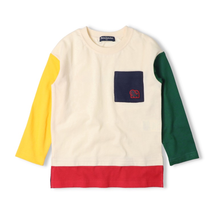 バックプリントレイヤード風長袖Tシャツ(オフホワイト-110cm)