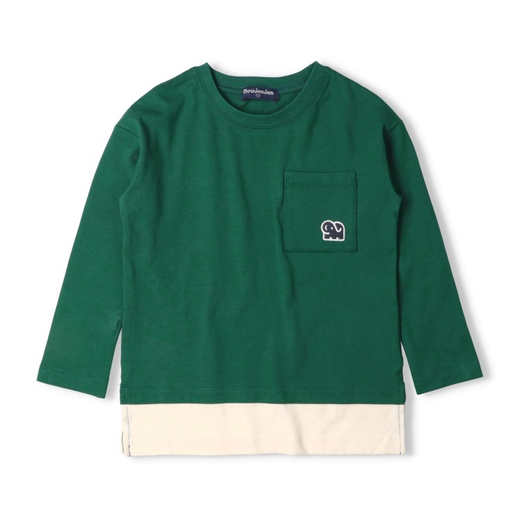 バックプリントレイヤード風長袖Tシャツ(グリーン-80cm)