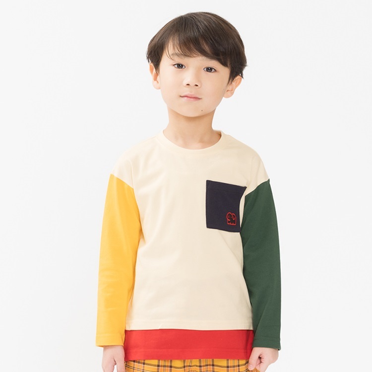 バックプリントレイヤード風長袖Tシャツ(オフホワイト-80cm)