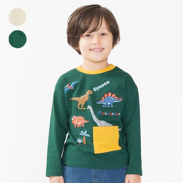 恐竜プリント刺繍長袖Tシャツ