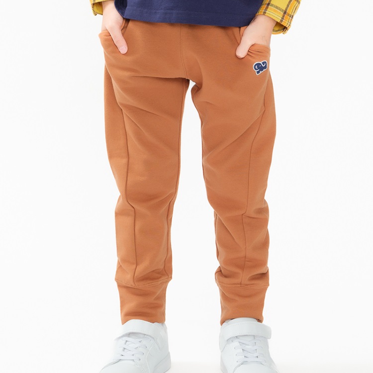 裾リブストレッチミニ裏毛ロングパンツ(ブラウン-140cm)