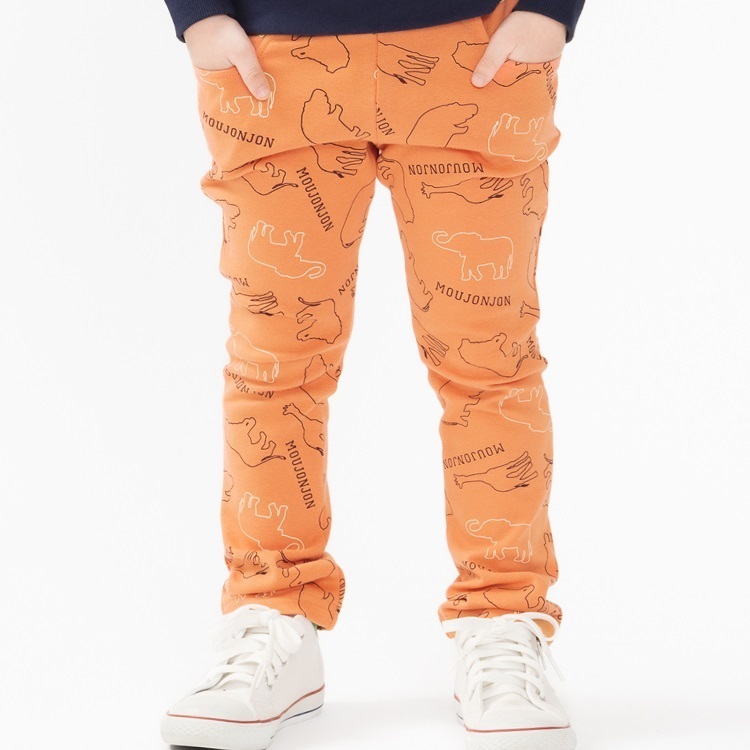 *動物柄フライスロングパンツ(オレンジ-130cm)