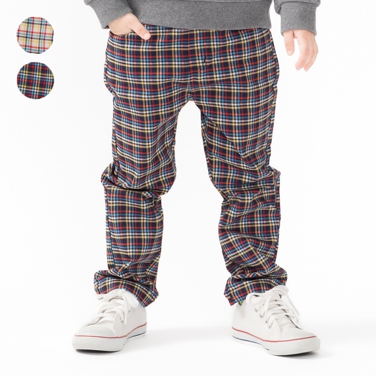 のびふわツイルチェック柄ロングパンツ