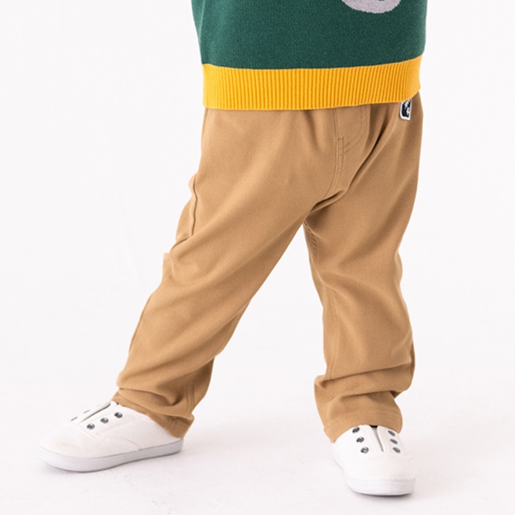 のびふわツイルワッペン付ロングパンツ(ベージュ-140cm)