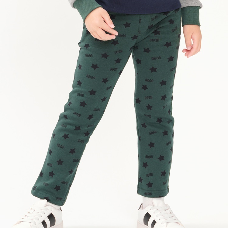 【爆温】星総柄裏起毛ロングパンツ(グリーン-100cm)