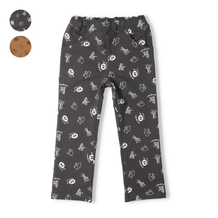 *動物総柄ストレッチミニ裏毛ロングパンツ