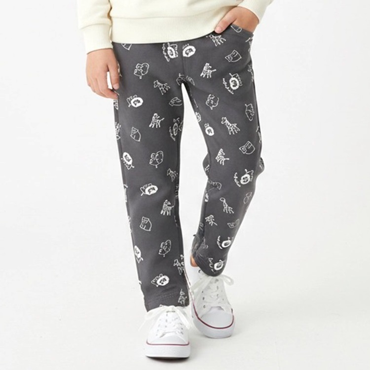 動物総柄ストレッチミニ裏毛ロングパンツ(ブラック-120cm)