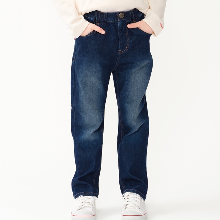 パウダーストレッチデニムロングパンツ(ネイビー-90cm)