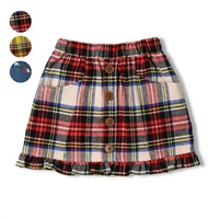 チェック・デニム裾フリルスカート