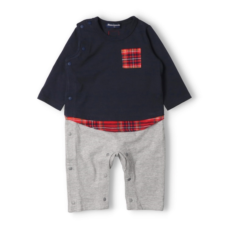 チェック柄切替長袖ロンパース カバーオール｜子供服・ベビー服の通販