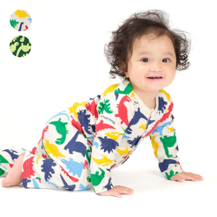 恐竜総柄長袖Tシャツロンパース