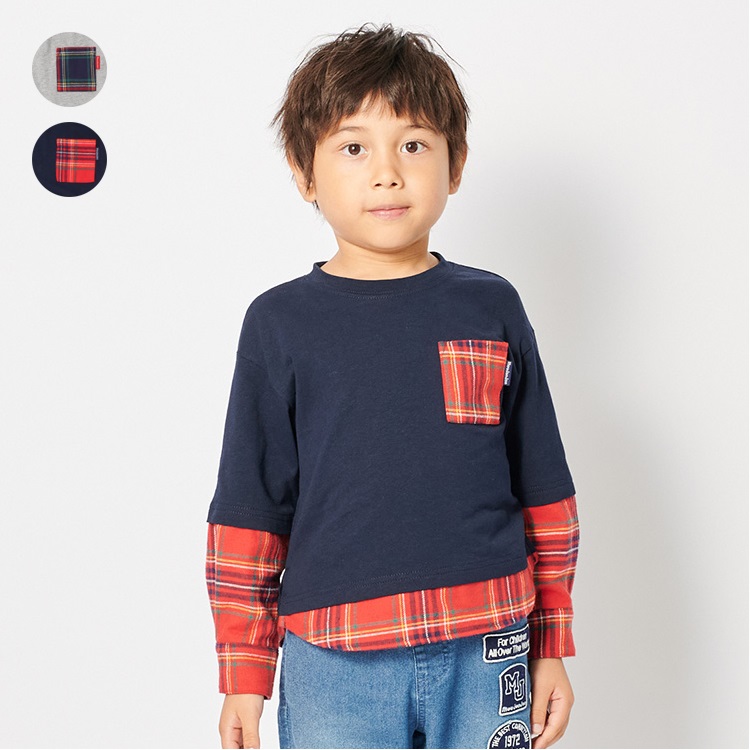 *チェック切替長袖Tシャツ