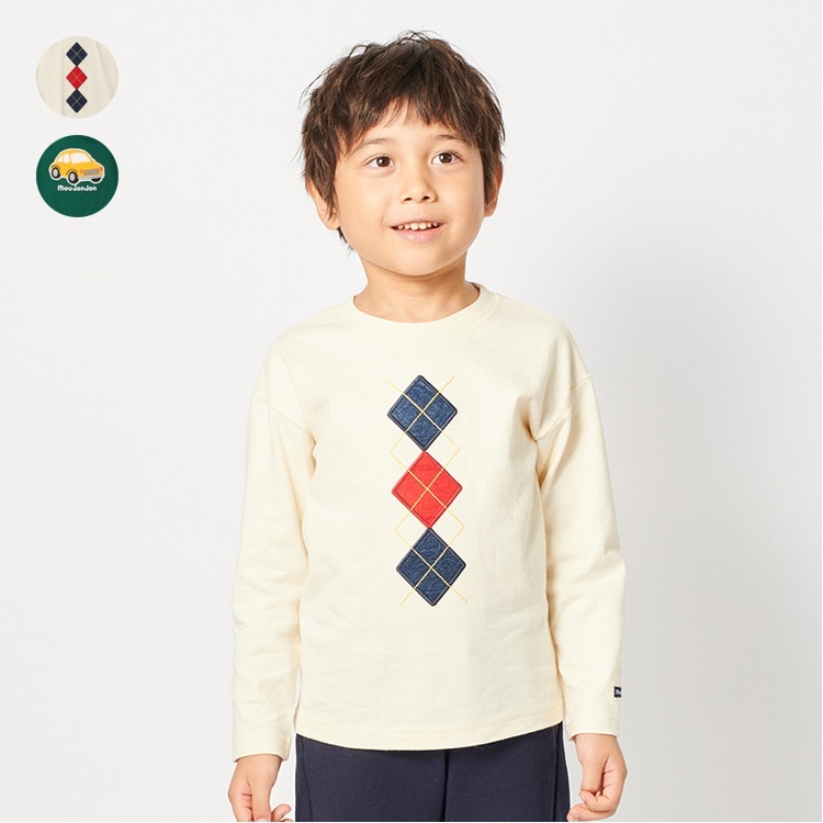 *アーガイル・車ワッペン長袖Tシャツ