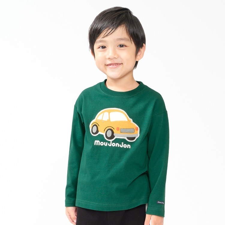アーガイル・車ワッペン長袖Tシャツ(グリーン-130cm)