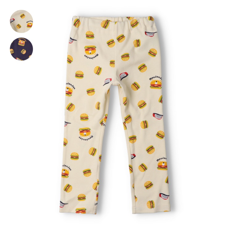 くまハンバーガー柄リップルロングパンツ