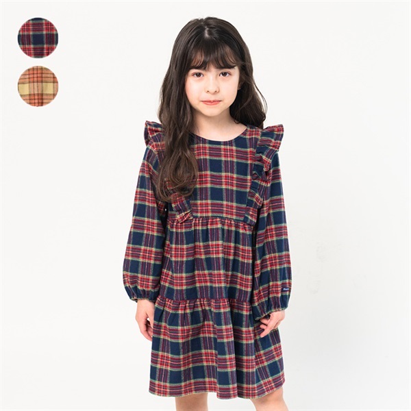 タータンチェックティアードシャツワンピース ワンピース｜子供服