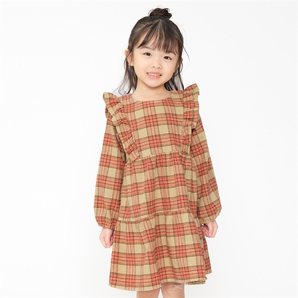 タータンチェックティアードシャツワンピース ワンピース｜子供服