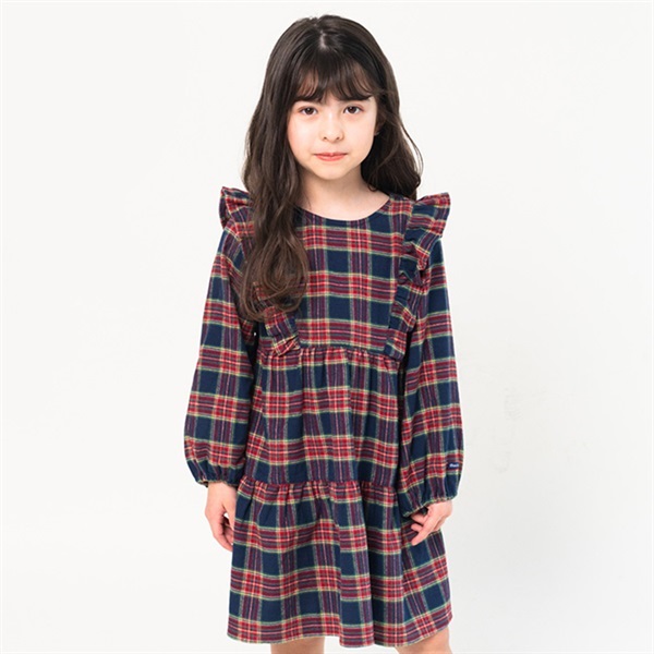 タータンチェックティアードシャツワンピース ワンピース｜子供服
