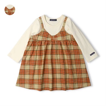 タータンチェックキャミレイヤード風ワンピース