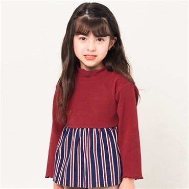 ストライプ切替ハイネック長袖Tシャツ・ロンT 長袖Tシャツ｜子供服