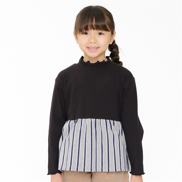 ストライプ切替ハイネック長袖Tシャツ・ロンT 長袖Tシャツ｜子供服 
