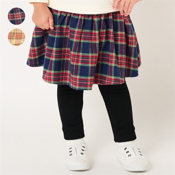 familiar スカート付きレギンス 90サイズ チェック柄 チェック柄スカート付きレギンスパンツ ロングパンツ｜子供服
