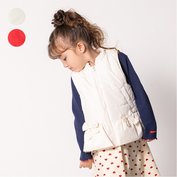 リボン付き裾フリル中綿ベスト