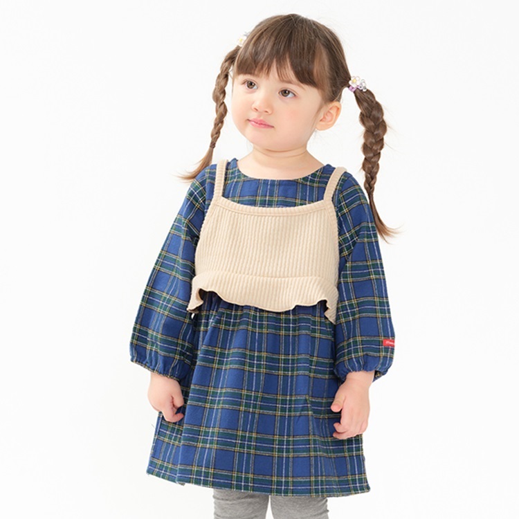 ビスチェ付ネルチェック柄長袖ワンピース ワンピース｜子供服
