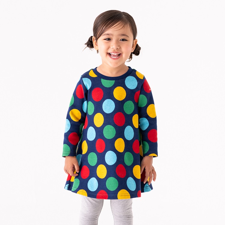 カラフルドット柄 半袖ワンピース 36 ドット柄ジャガード長袖ワンピース ワンピース｜子供服・ベビー服の