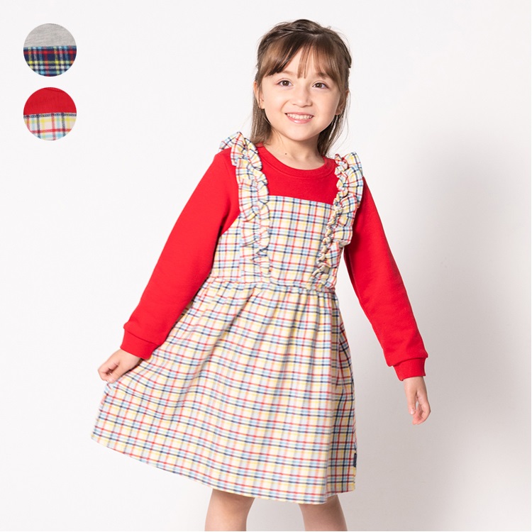 チェック切替裏毛ワンピース