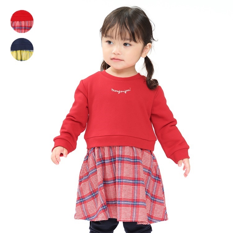 チェック切替裏毛ワンピース