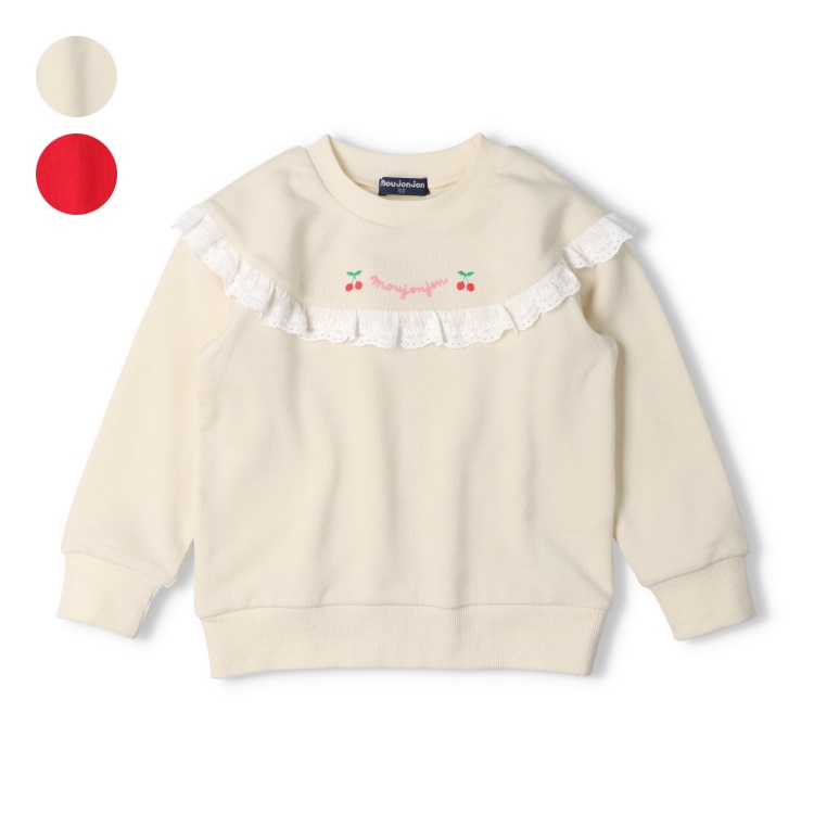 さくらんぼ刺繍レース付裏毛トレーナー
