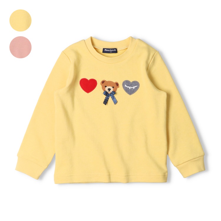 ハートアップリケくま刺繍裏毛トレーナー