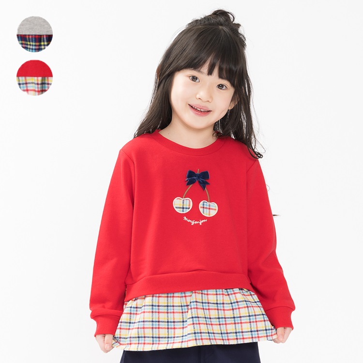 さくらんぼチェック切替裏毛トレーナー