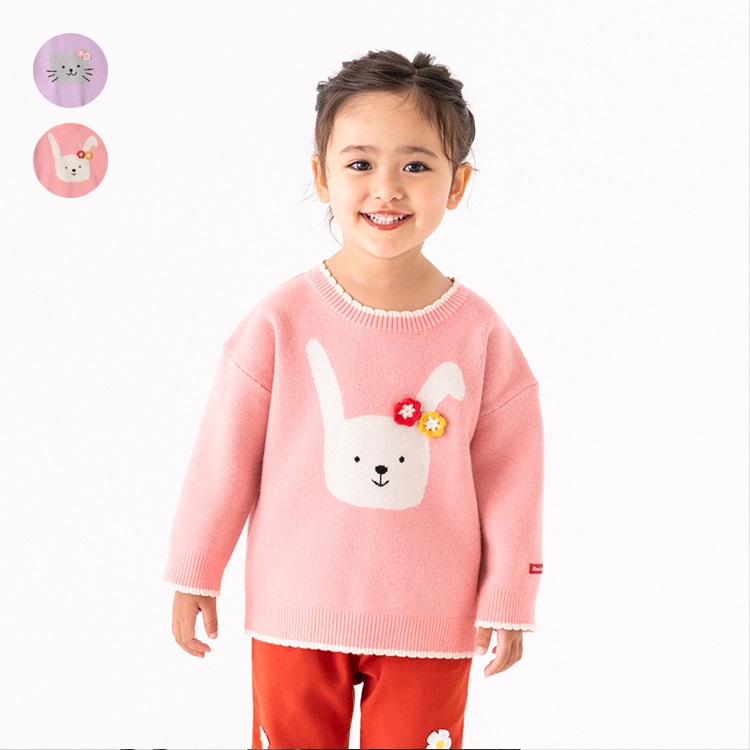 *ねこ・うさぎ編み込みセーター