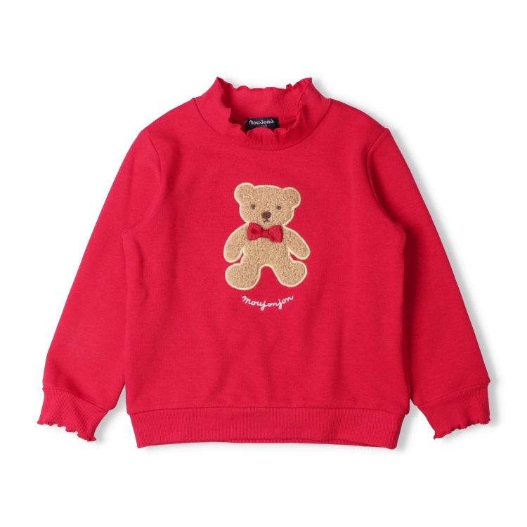 【爆温】くまアップリケ裏起毛トレーナー(レッド-140cm)