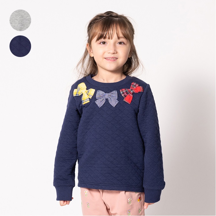 リボン付きニットキルトトレーナー