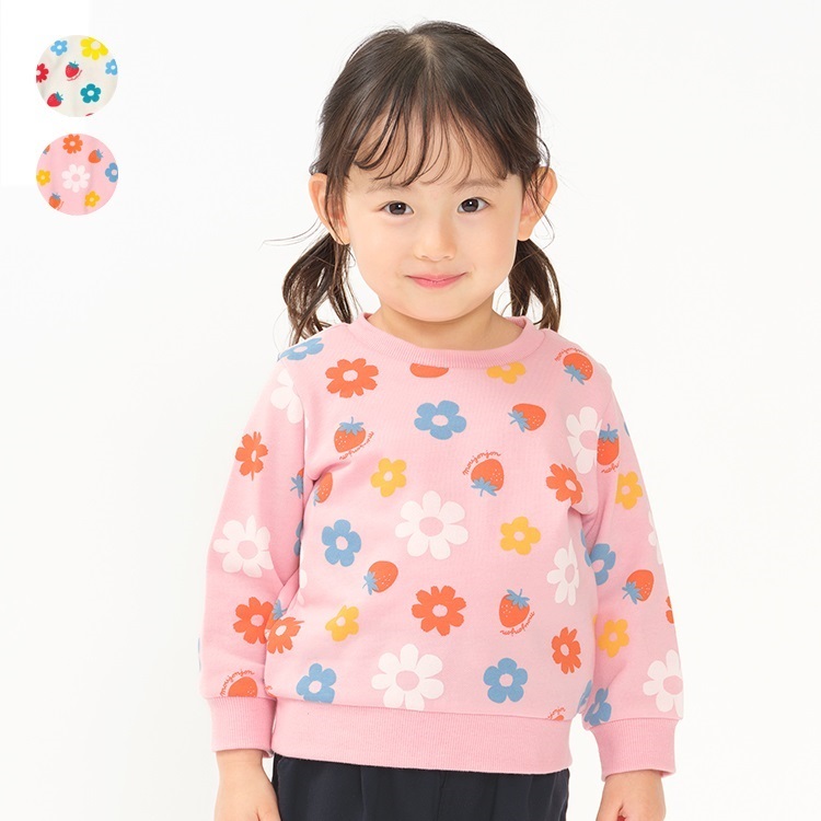 お花イチゴ総柄裏毛トレーナー