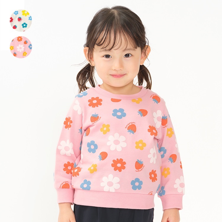 *お花イチゴ総柄裏毛トレーナー