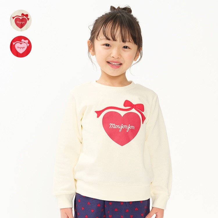 *りぼんアップリケハートプリント裏毛トレーナー