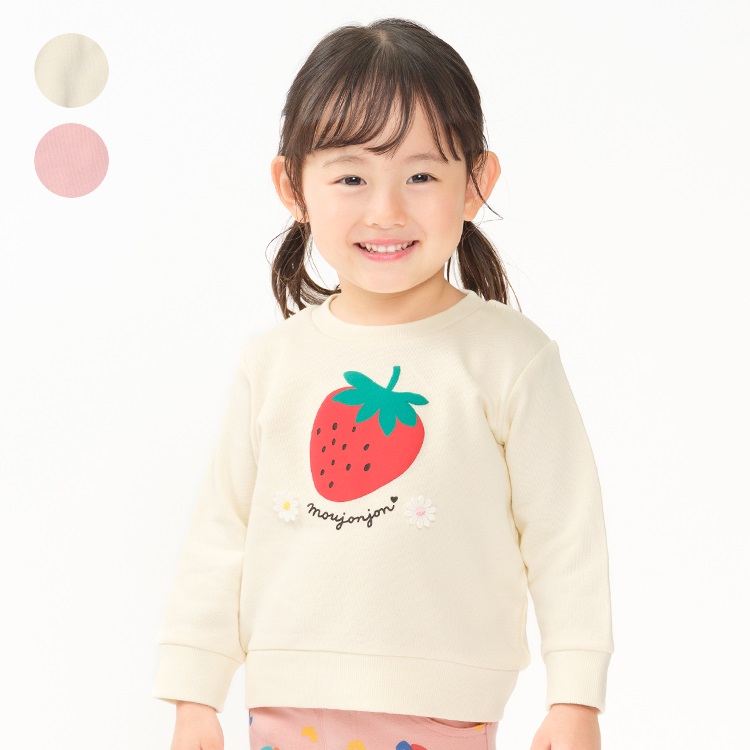 お花モチーフ付イチゴプリント裏毛トレーナー