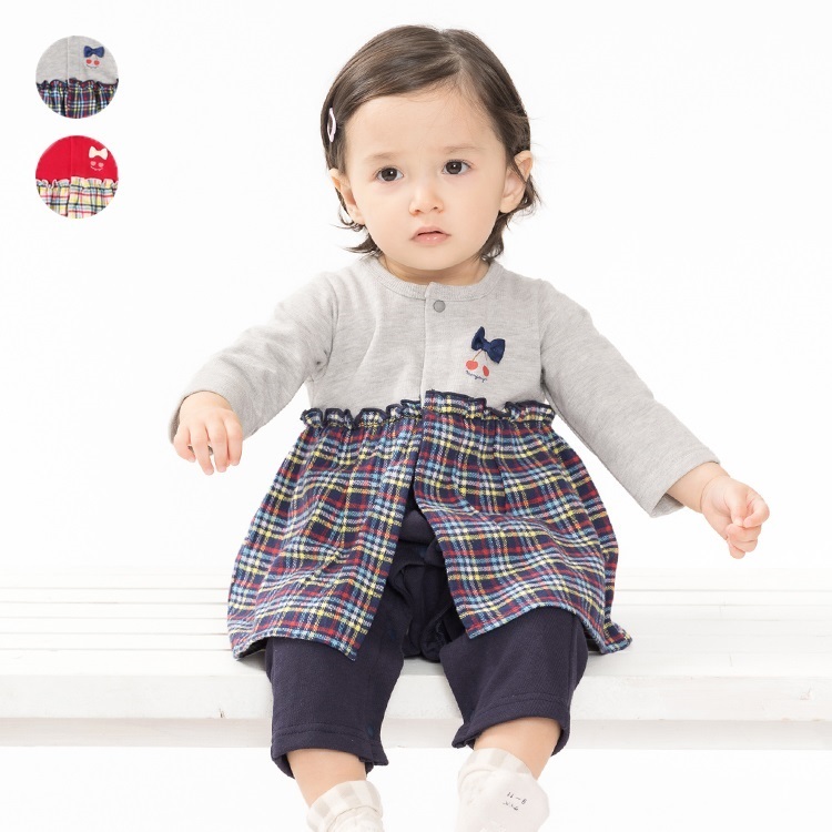 チェックスカート裏毛ロンパース